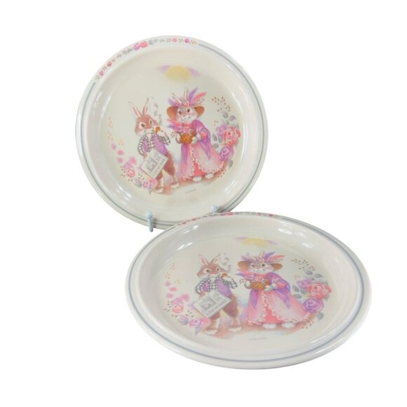 Vintage Pfaltzgraff Trousseau Selandia Round Dish Plate Dinnerware Bunnies Set 2 - Picture 1 of 16